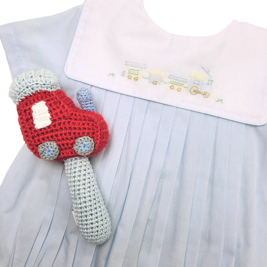 Romper with Train Embroidery in Blue: Newborn