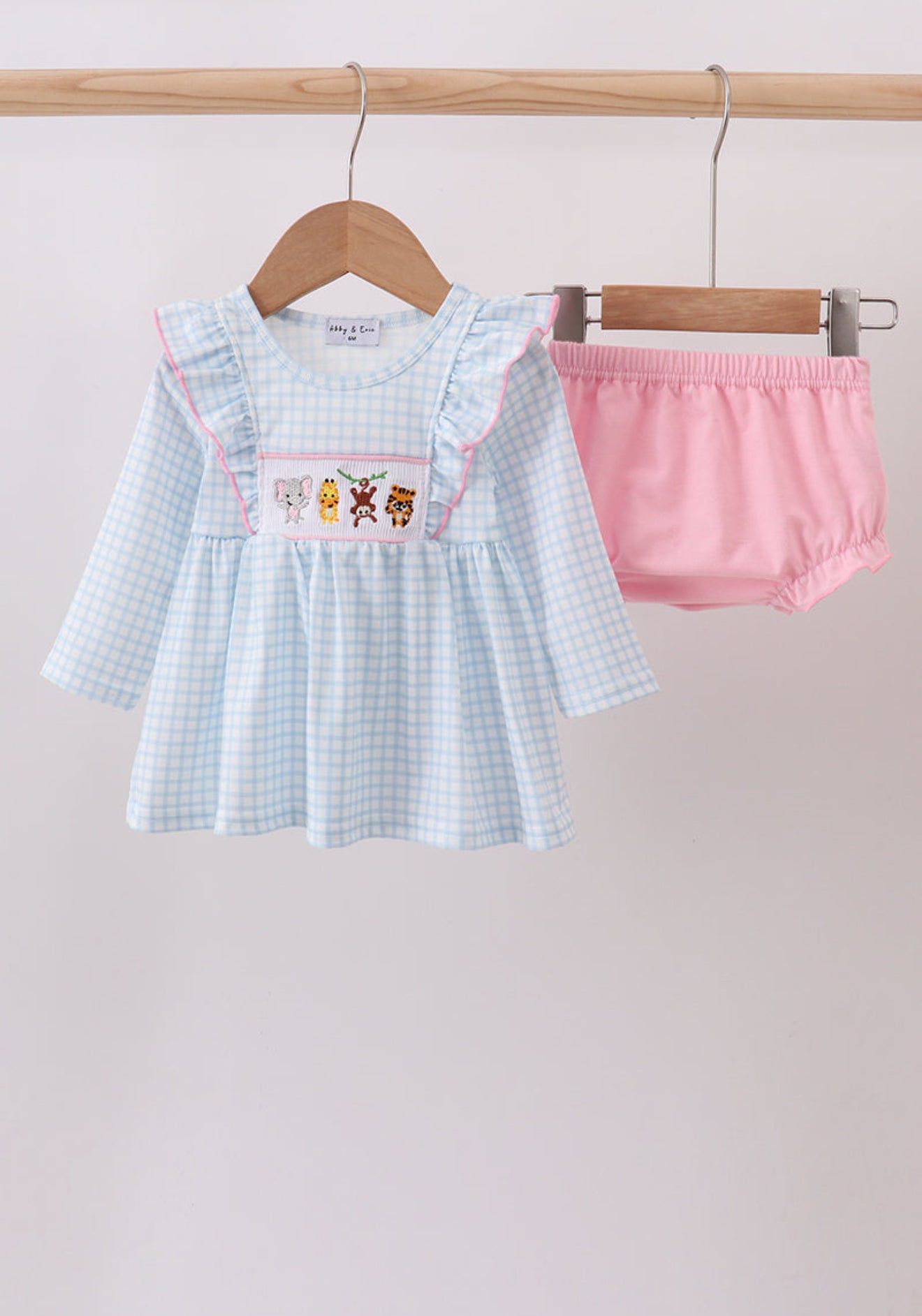 Blue Animal Smocked Ruffle Bloomer Set