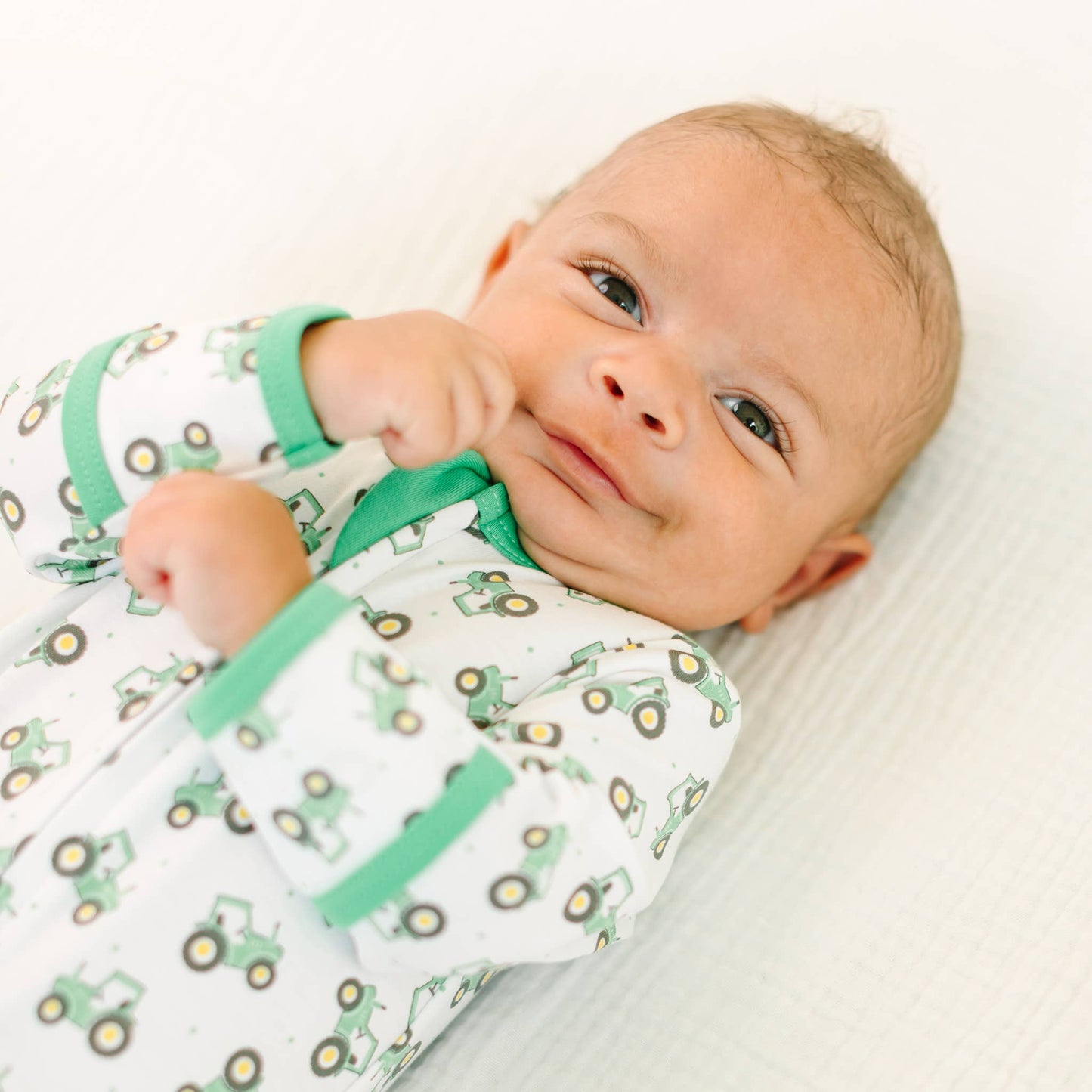 Lil' Green Tractor Print Zip Footie