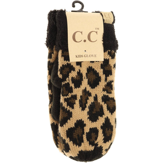 KIDS Leopard Print CC Mittens: Black