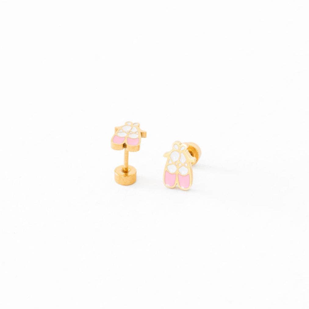 Ballet Slipper  Stud Earrings - Hypoallergenic, Flat Back: Pair