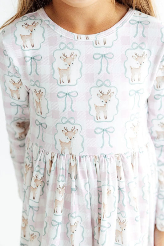 WOODLAND WHIMSY L/S RUFFLE HEM TWIRL DRESS