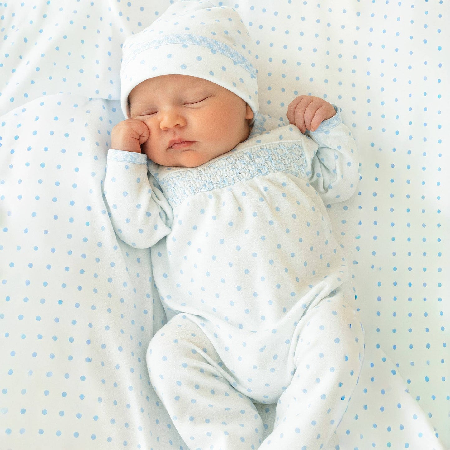 Gingham Dots Smocked Footie - Blue