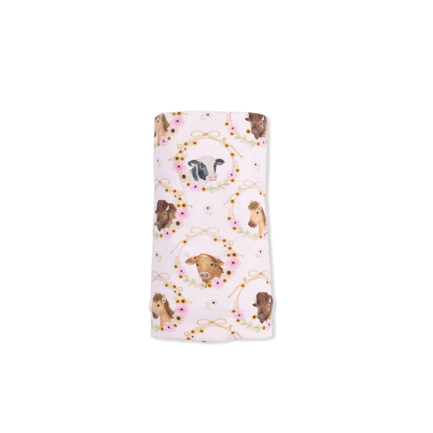 Farm Animals Floral Cameos Pink - Swaddle Blanket: 45X45