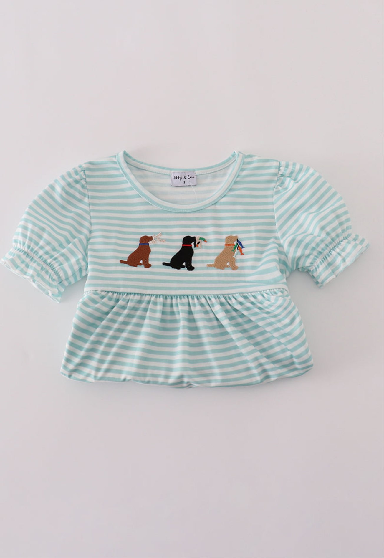 Green stripe puppy hunting embroidery shorts set