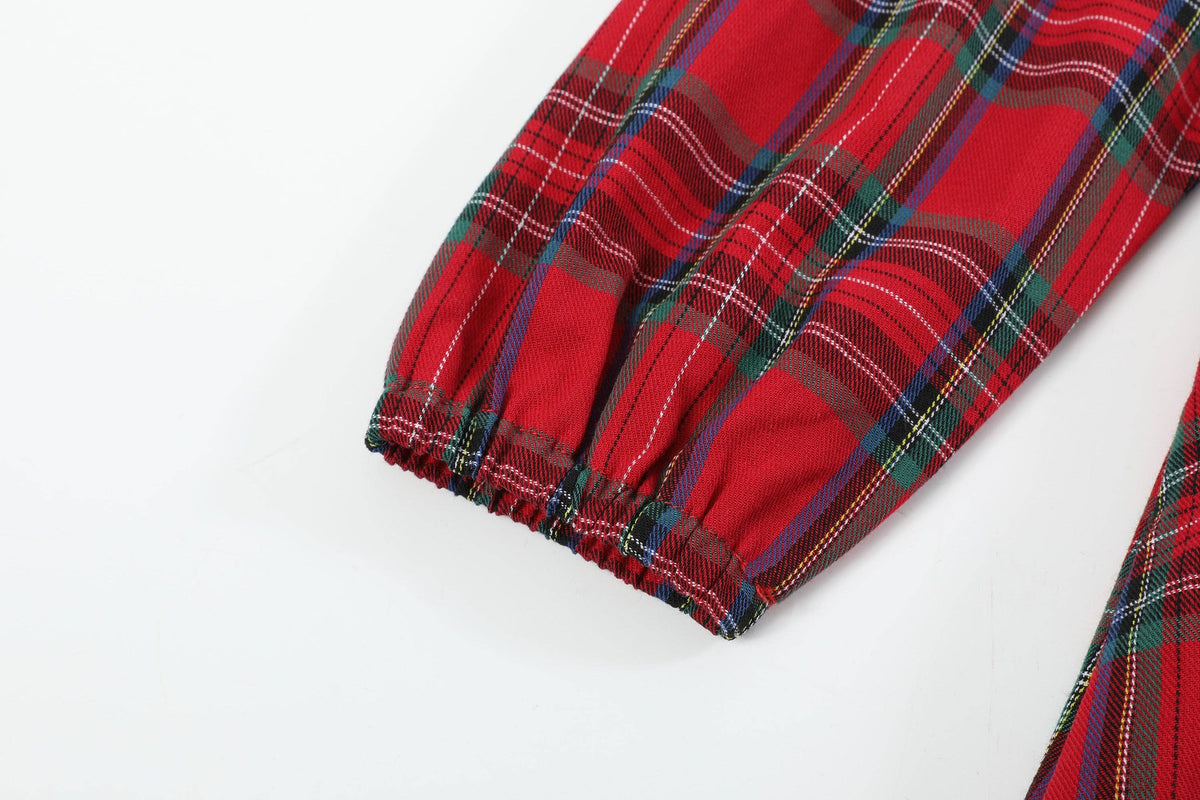 Red and Green Christmas Plaid Smocked Dress: Red