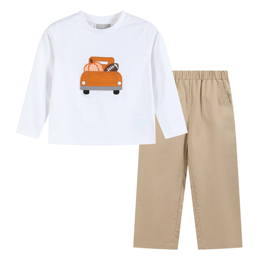 White Football Truck Shirt and Brown Pants Set
