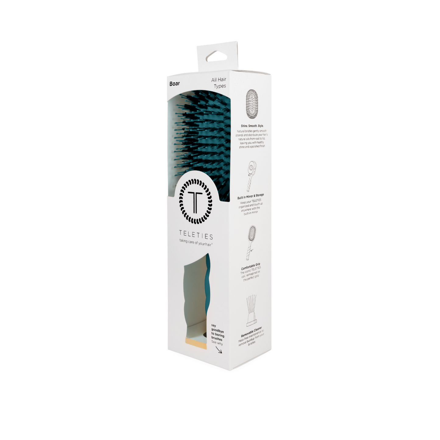 Boar Bristle Hair Brush - Teal With It