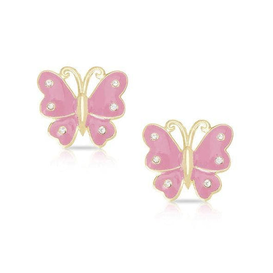 Butterfly Stud Earrings with Crystals: Pink
