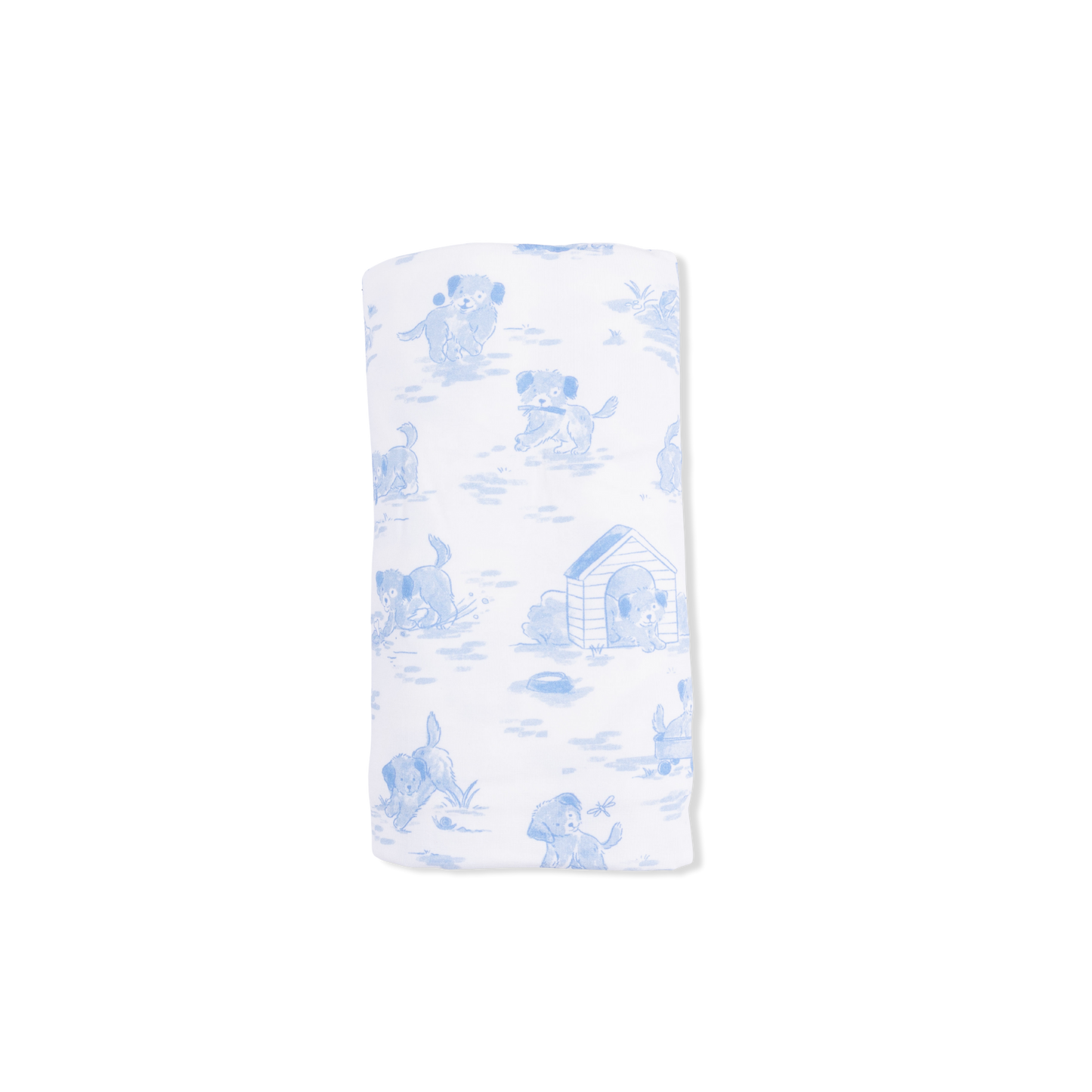 Puppy Toile Blue - Swaddle Blanket: 45X45