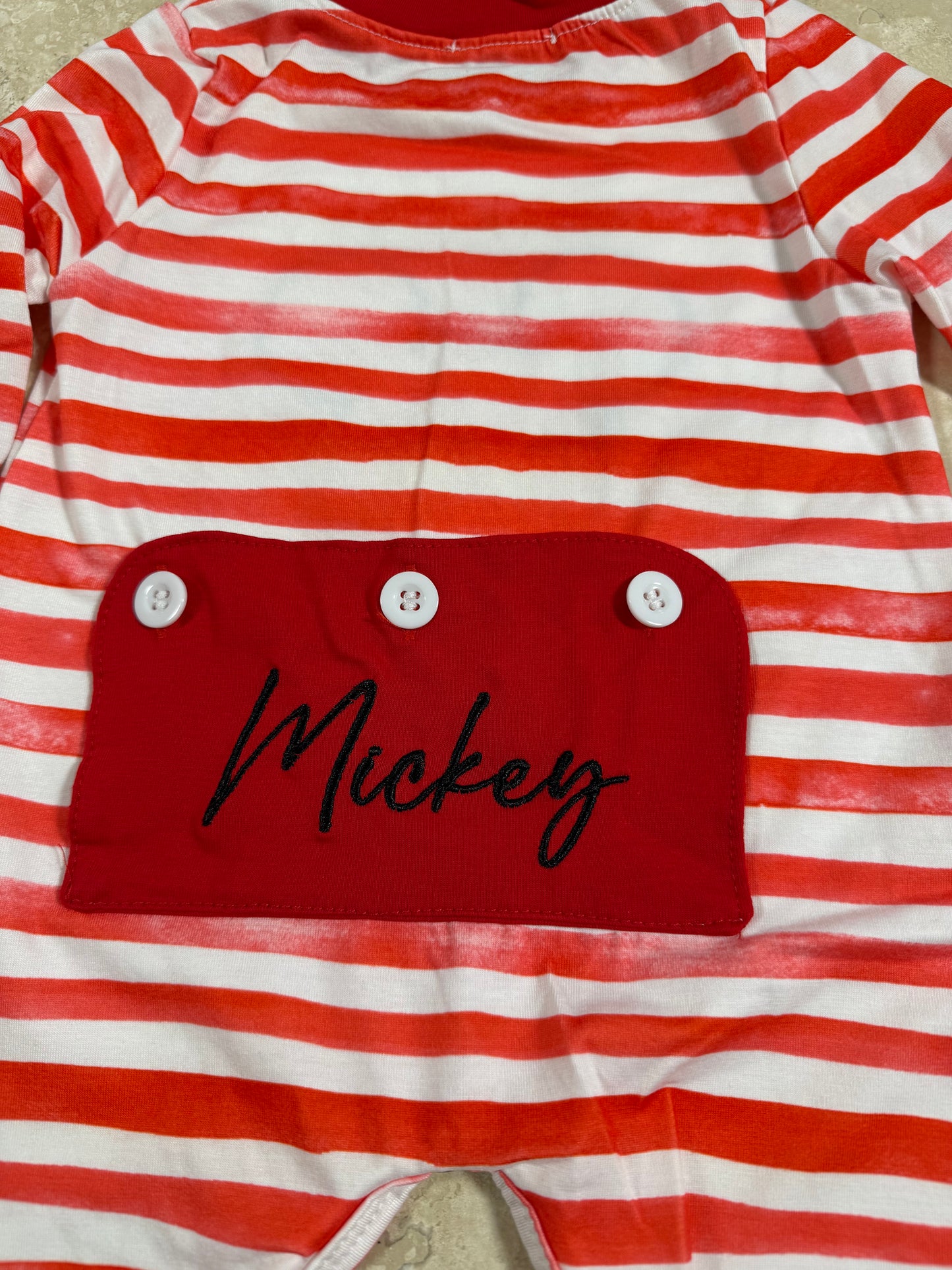 Red stripe character applique romper