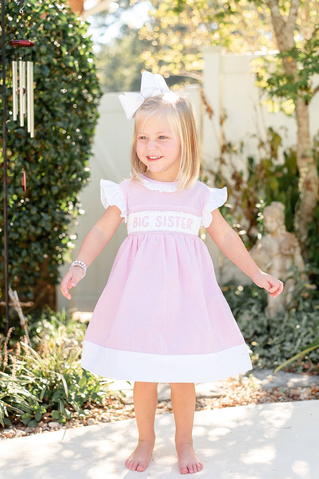 Pink Striped Big Sister Smocked Dress