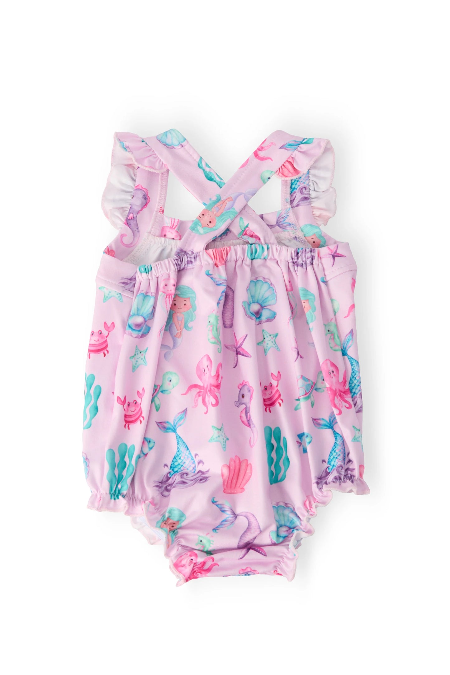 UNDER THE SEA RUFFLE CROSS BACK ROMPER