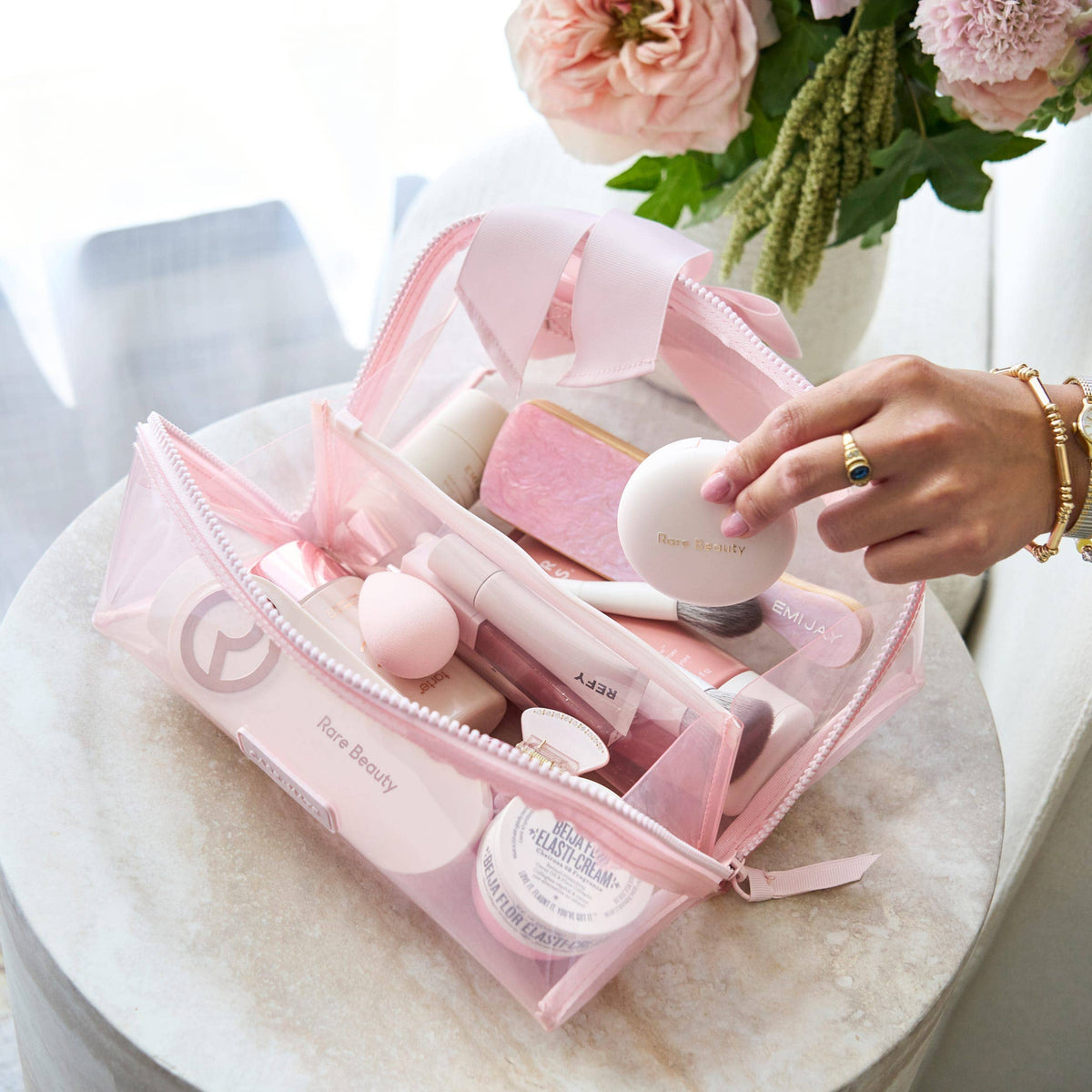 Jelly Cosmetic Bag – Waterproof Lay-Flat Makeup Bag: Ballet Pink Bow