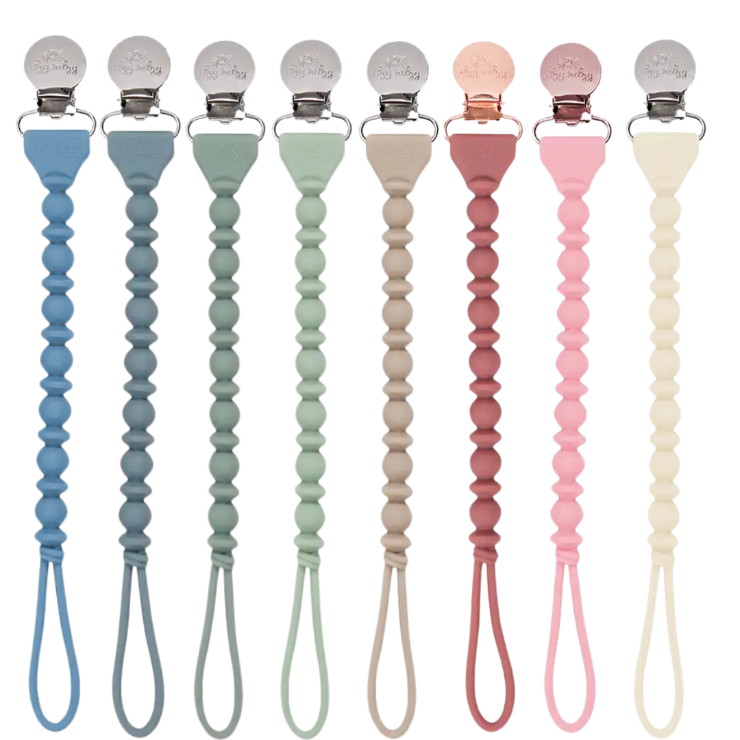 Sweetie Strap™ Silicone One-Piece Pacifier Clips: Pink Beaded