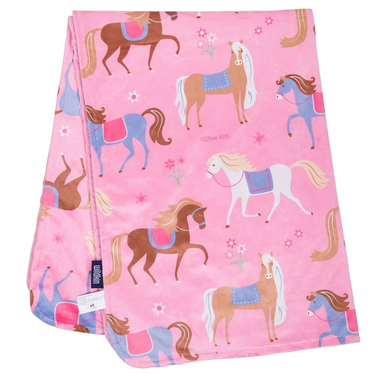 Horses Plush Blanket - Pink