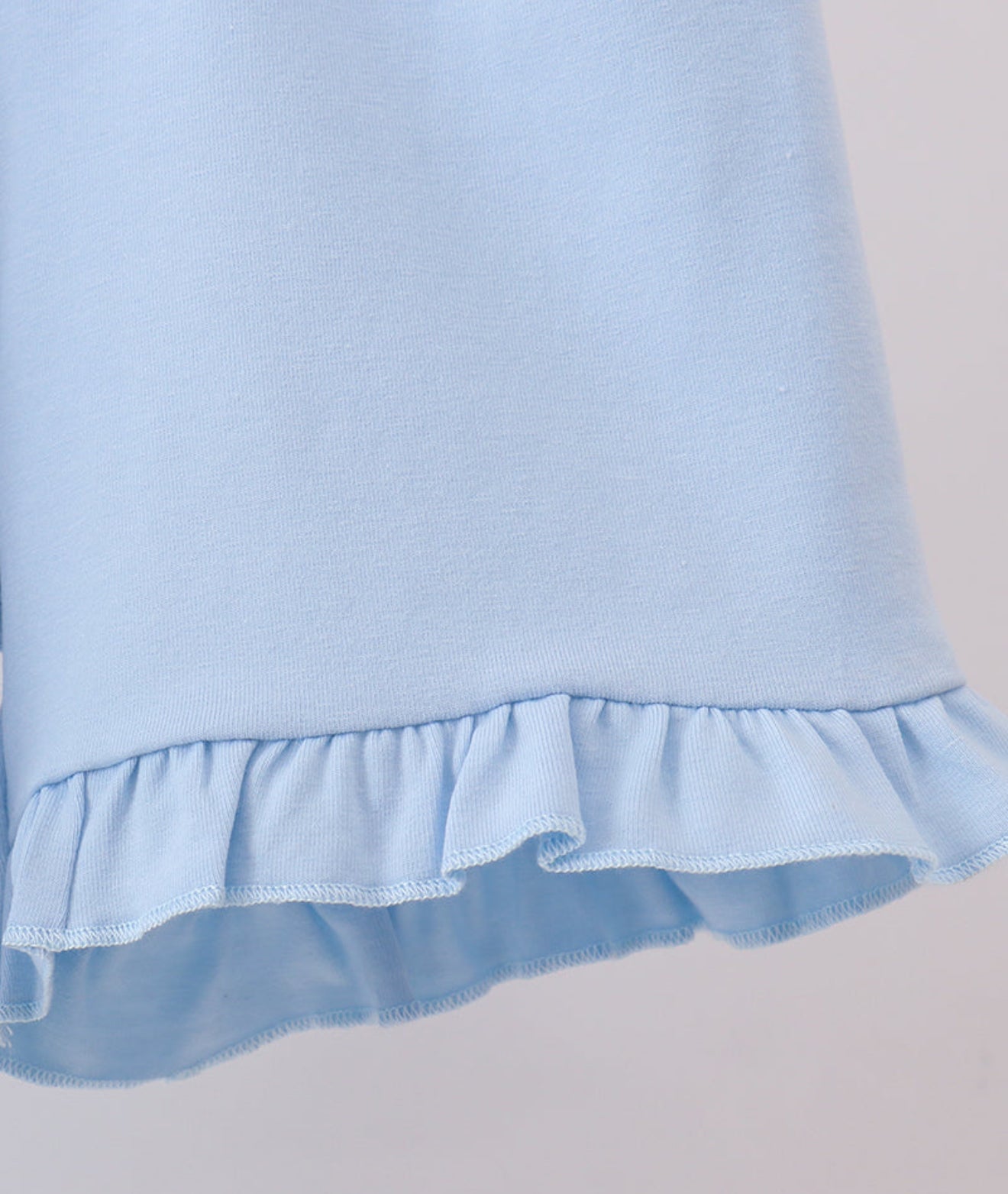 Blue zoo animal embroidery gingham ruffle shorts set
