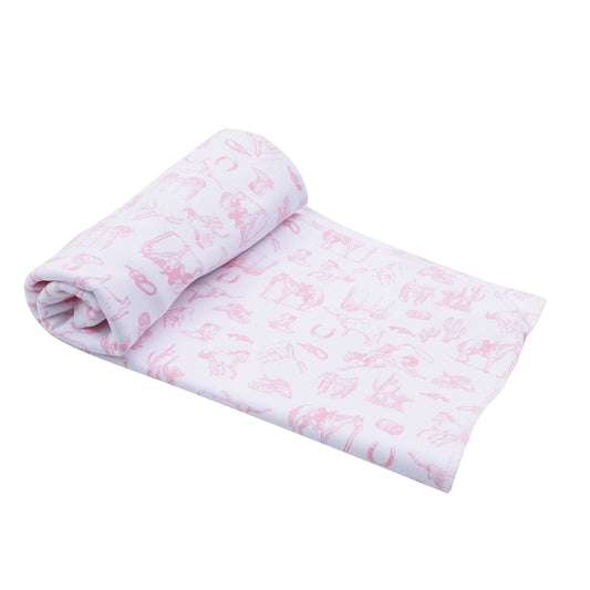 Wild West Toile Swaddle Blanket - Pink: One Size