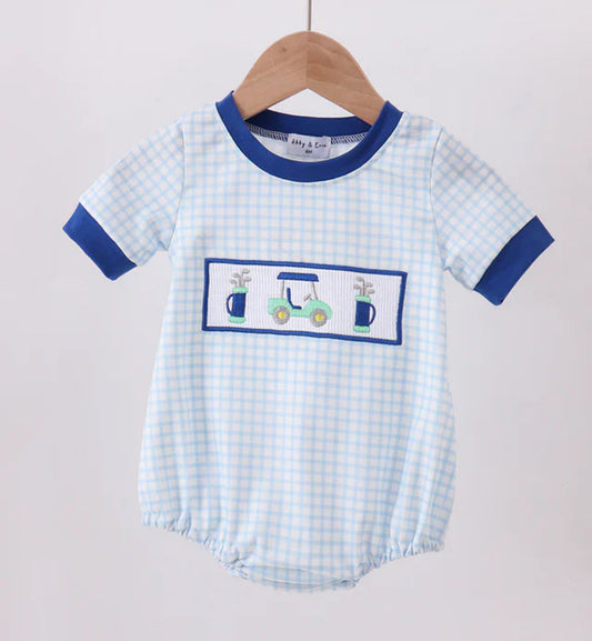 Blue golf cart smocked bubble-boys