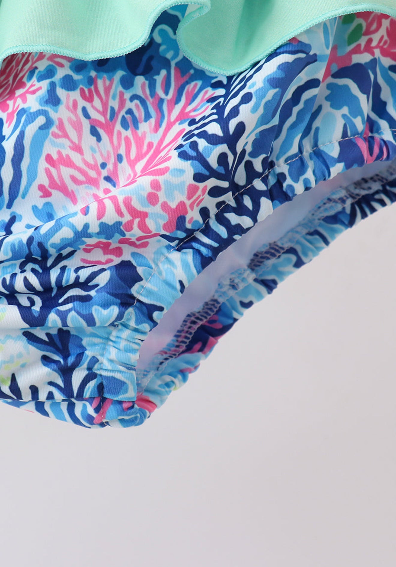 Blue marine creature print ruffle 2pc swimsuit