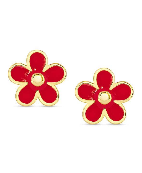 Flower Stud Earrings: Red