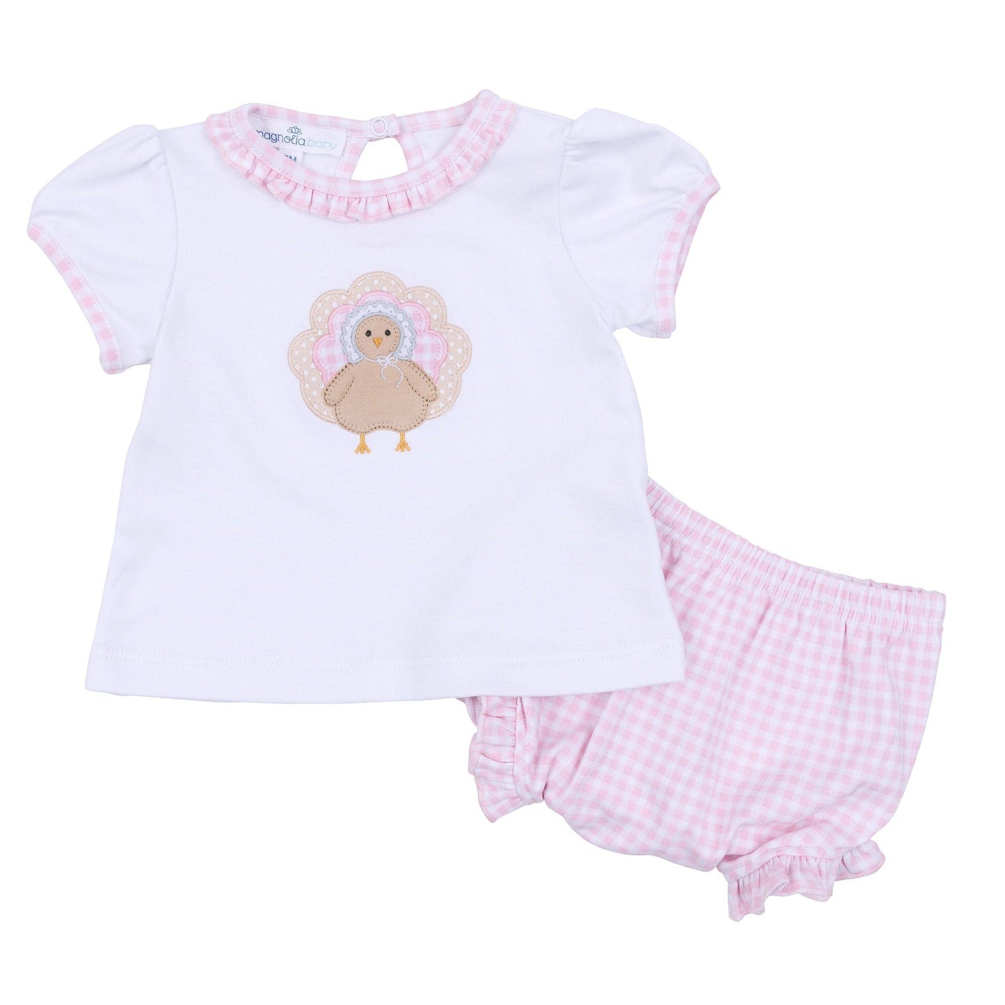 Pilgrim Pals Applique Ruffle Diaper Cover Set - Pink