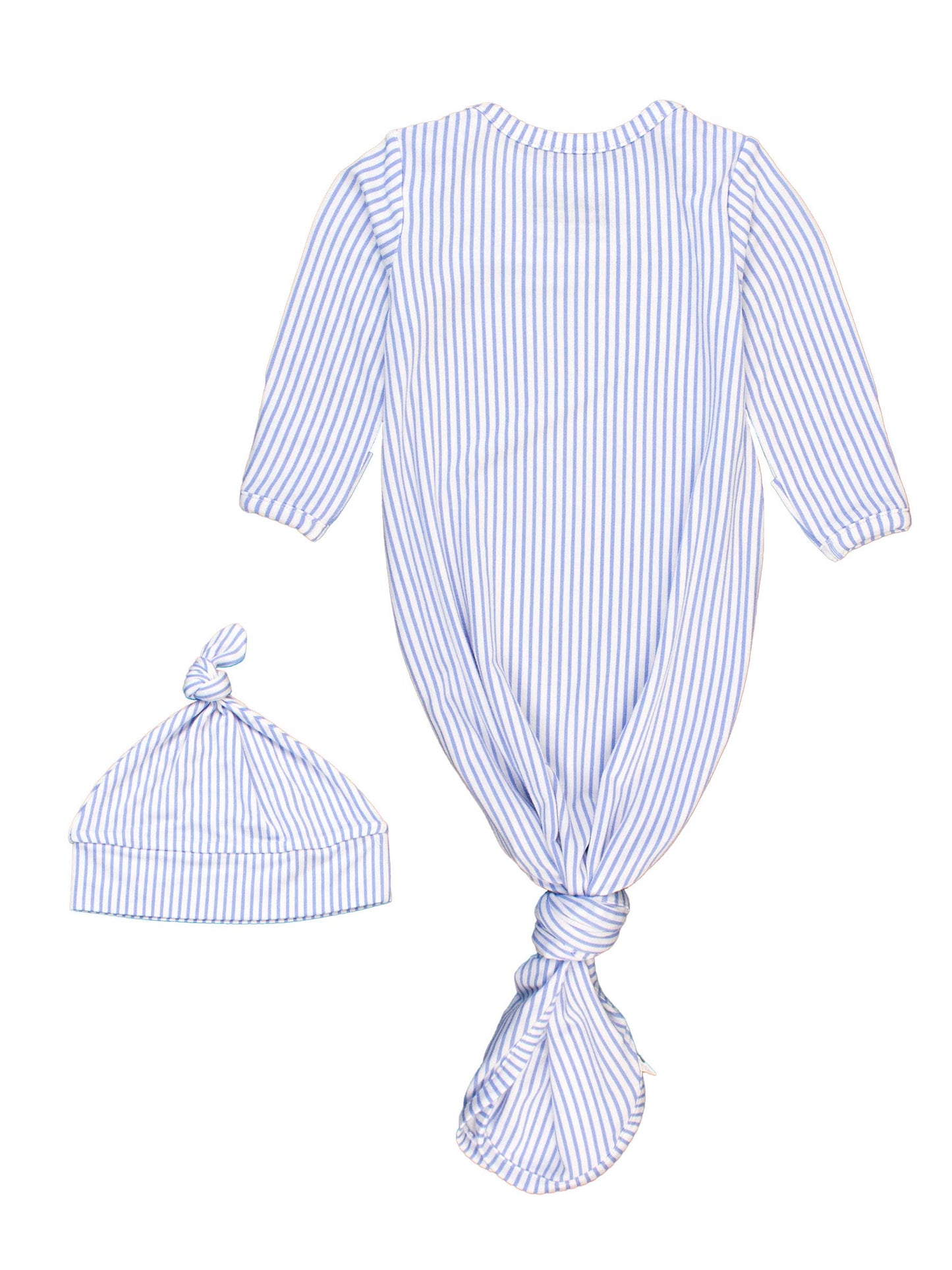 Baby Boys Periwinkle & White Micro Stripe Bamboo Viscose Knotted Sleep Gown & Hat Set
: Blue