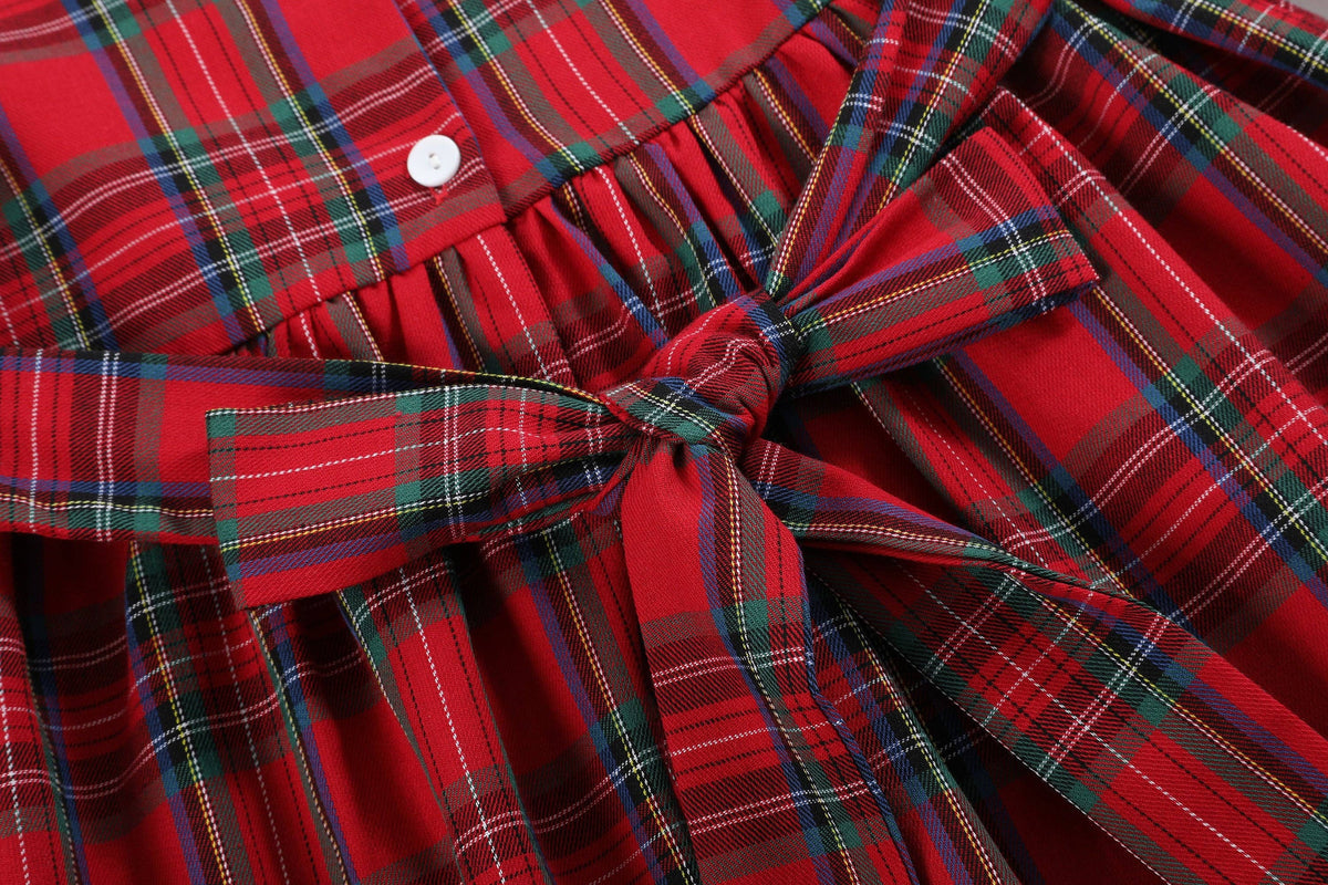 Red and Green Christmas Plaid Smocked Dress: Red