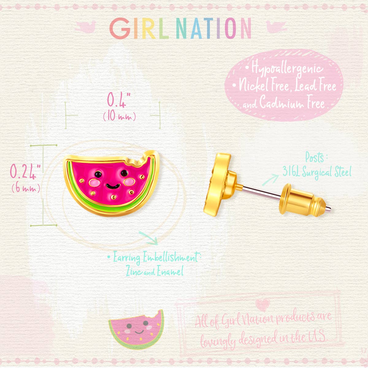 One in a Melon | Cutie Studs | Hypoallergenic Earrings