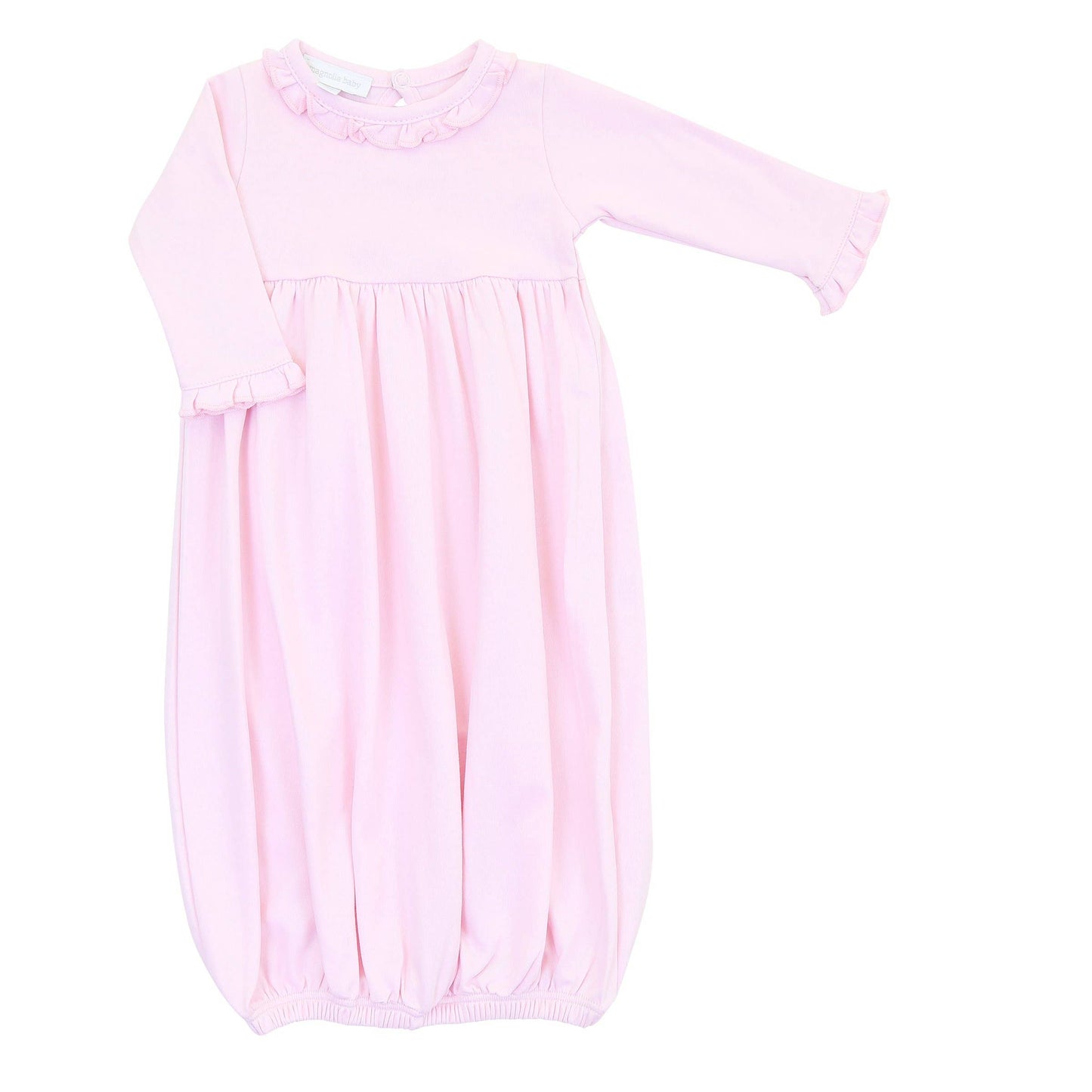 Essentials Solid Pink Ruffle Gathered Gown: Pink