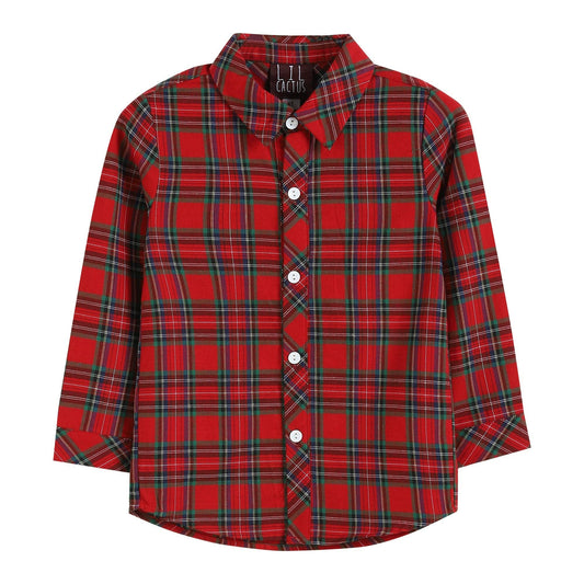 Red and Green Tartan Boy Dress Shirt: Red