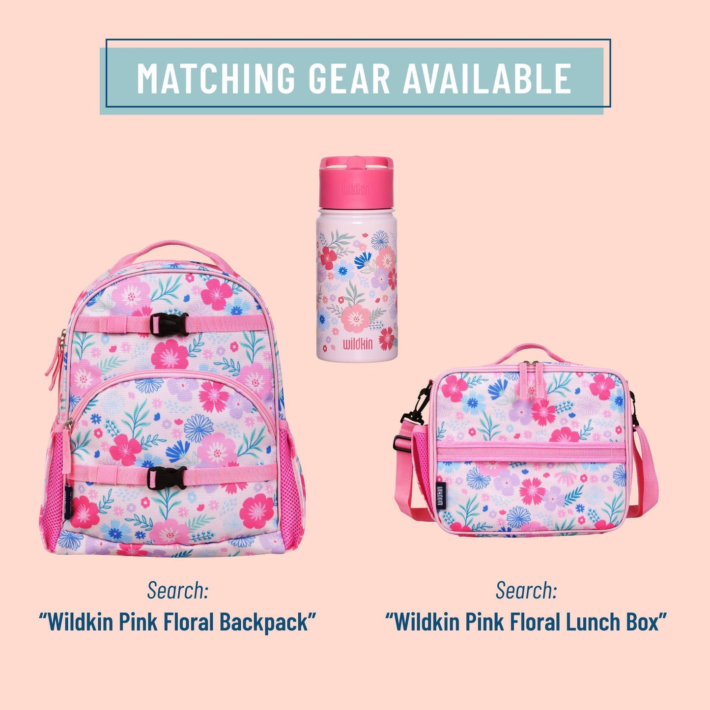 Pink Floral 14 oz Steel Water Bottle