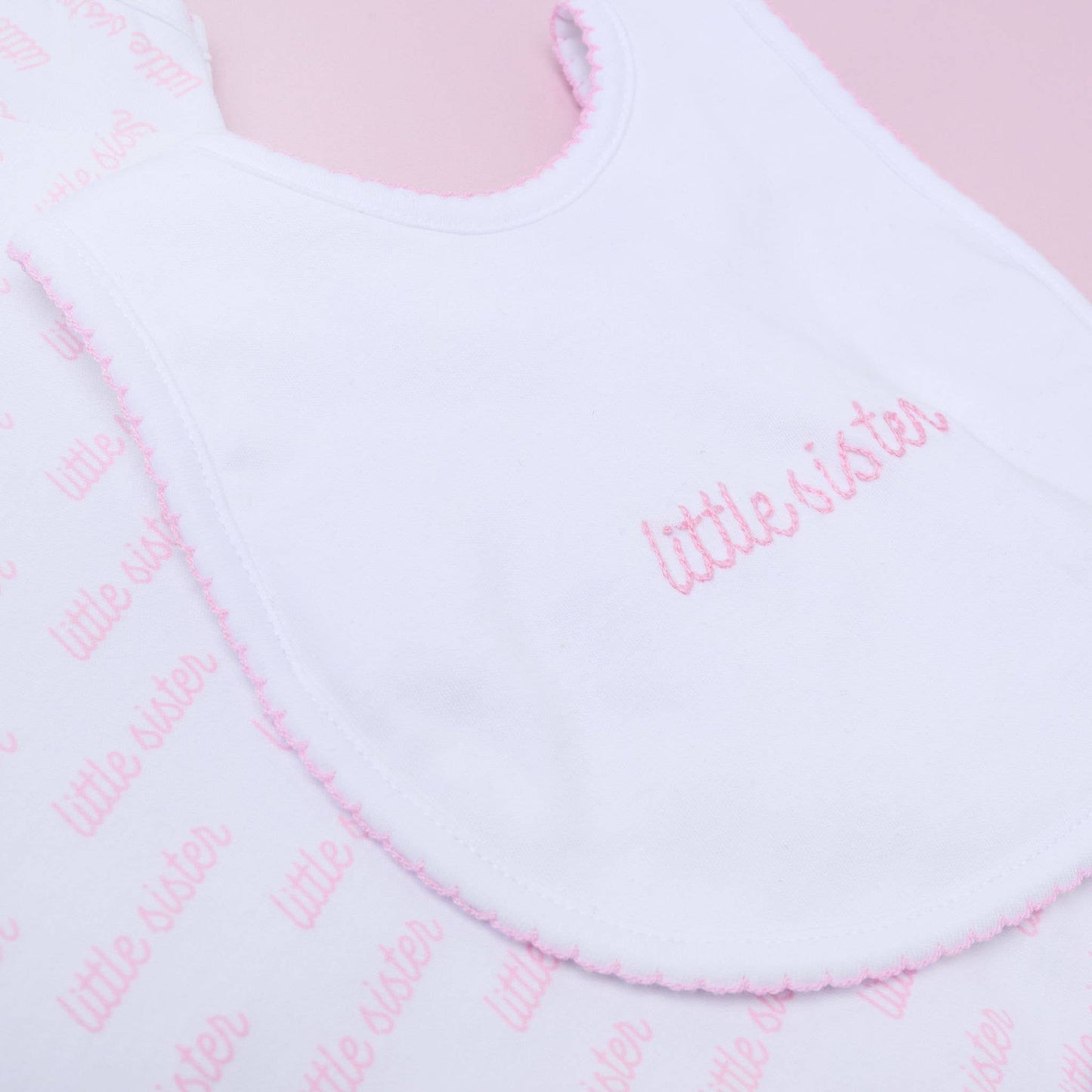 Little Sister Embroidered Bib: One Size