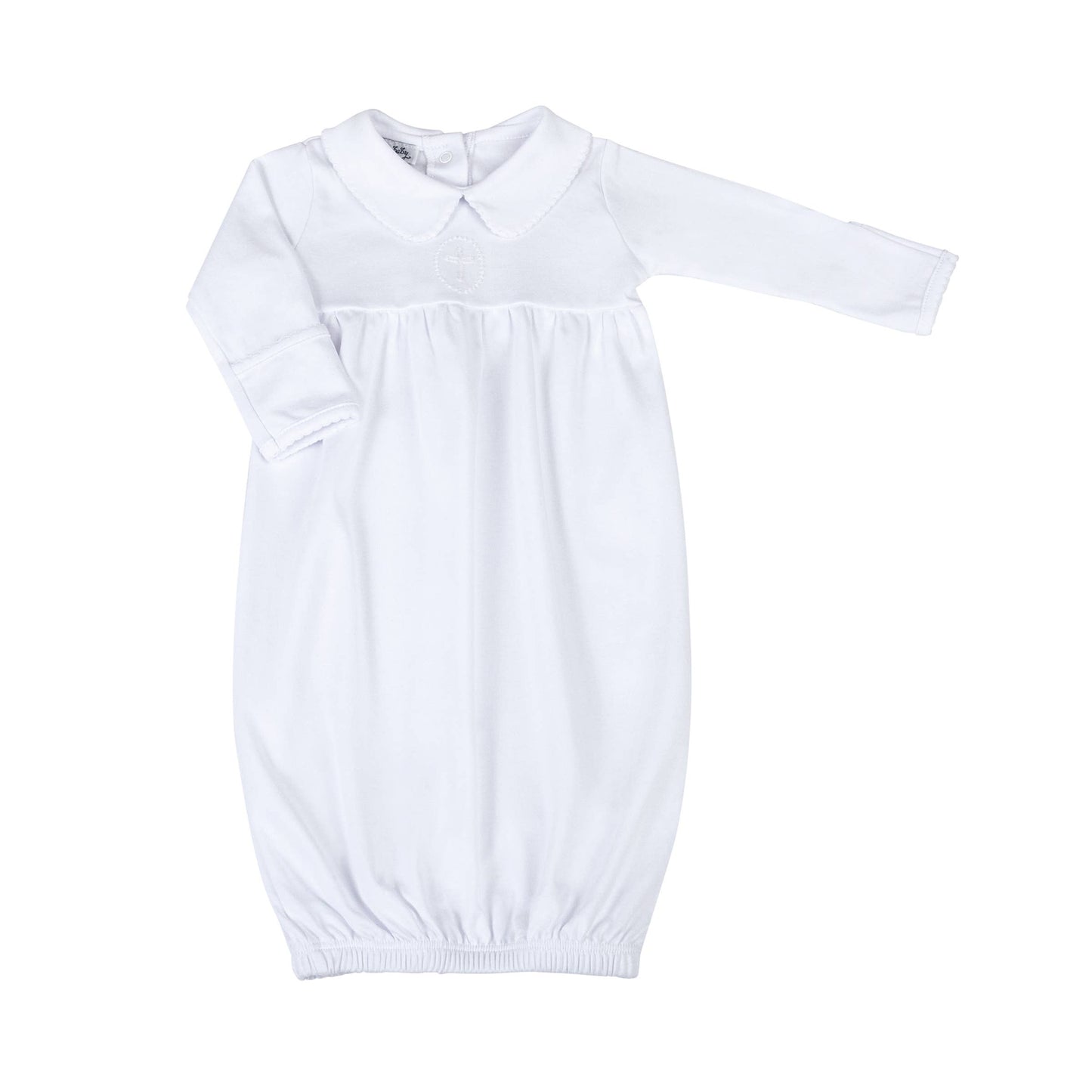 Blessed Emb Collared L/S Gown - White: White