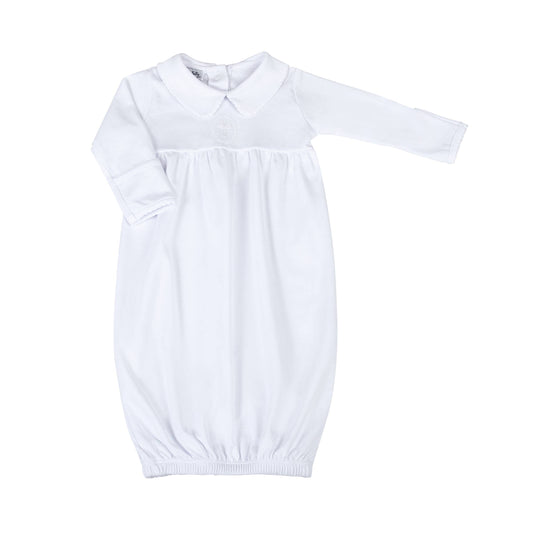 Blessed Emb Collared L/S Gown - White: White