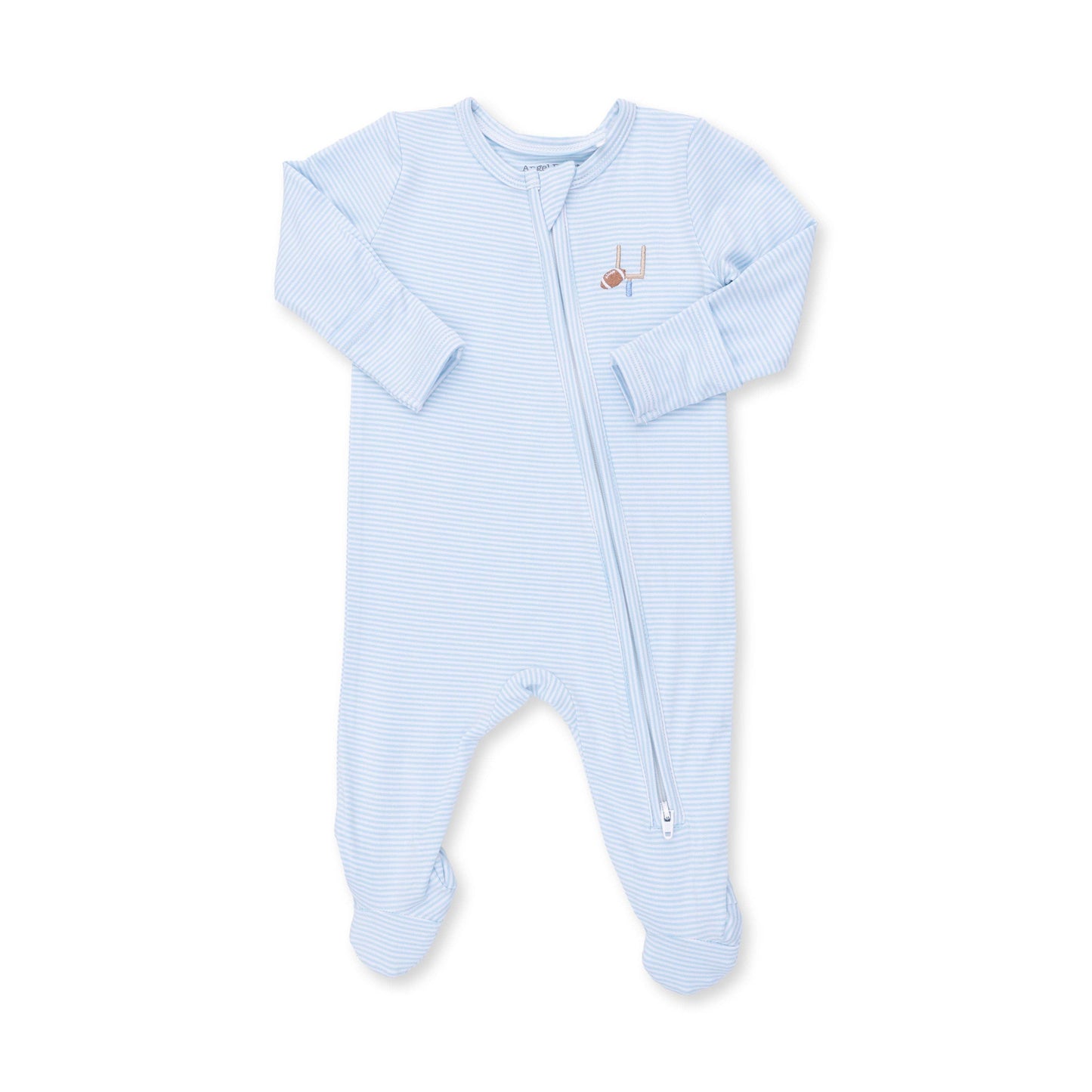 Football Blue Micro Stripe - 2 Way Zipper Footie