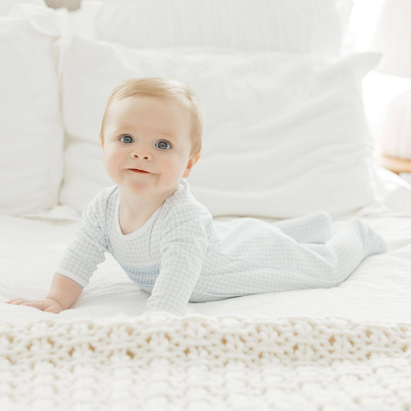Peek-A-Boo Wishes Smocked Footie - Light Blue