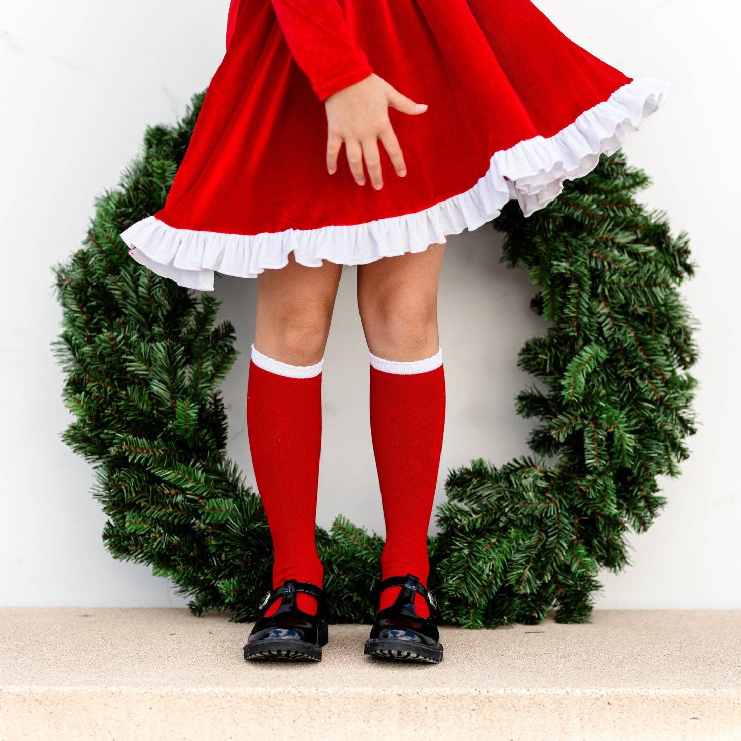 Red/White Scalloped Knee High Socks