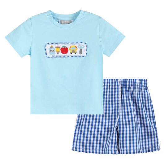 Light Blue Smocked School Shirt and Shorts Set