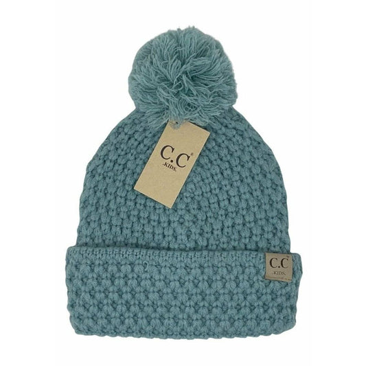 Kids' Bee Stitch Knit Pom C.C Beanie: Winter Mint