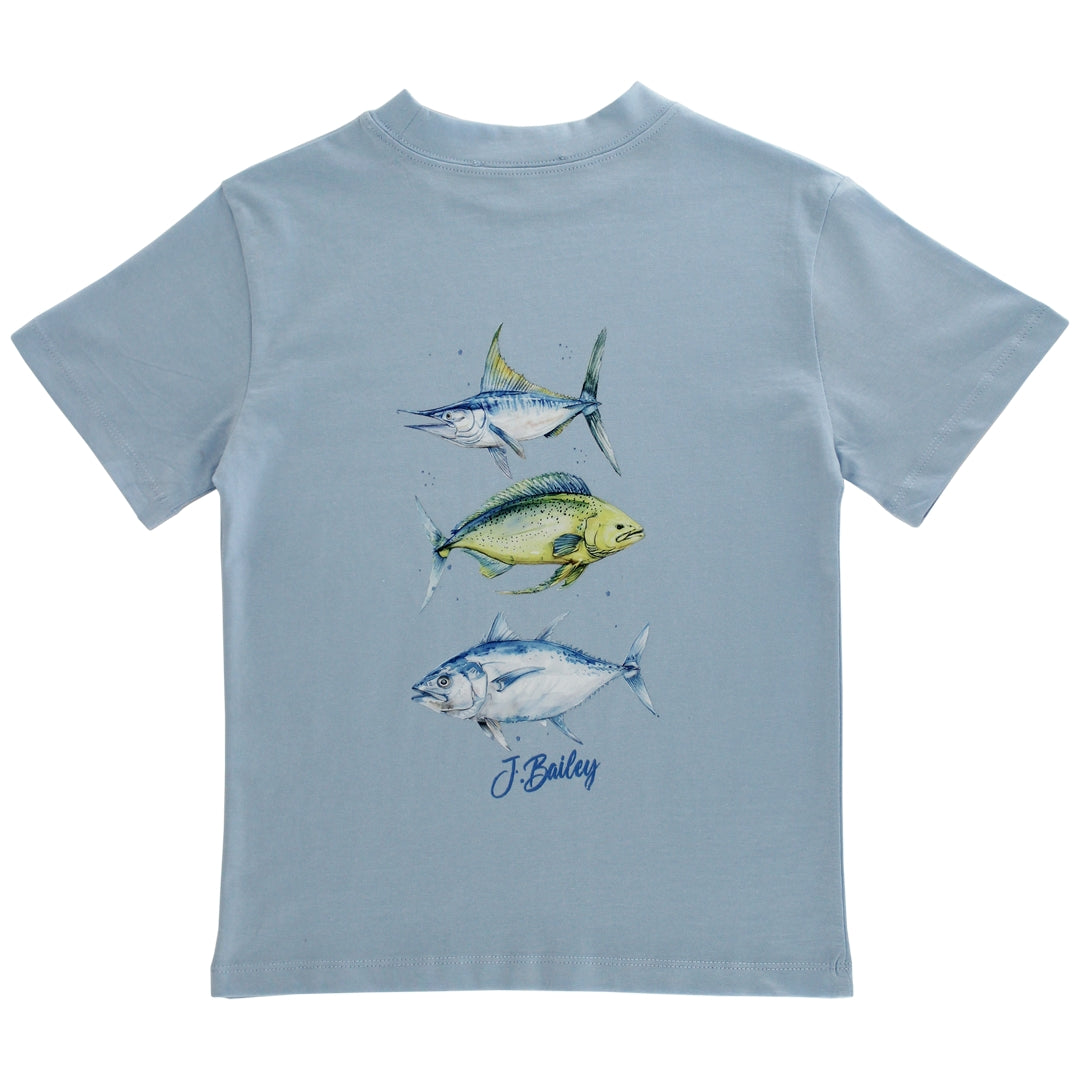 S/S Logo Tee, Fish Trio Bayberry
