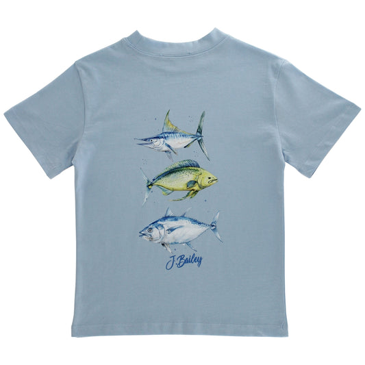 S/S Logo Tee, Fish Trio Bayberry