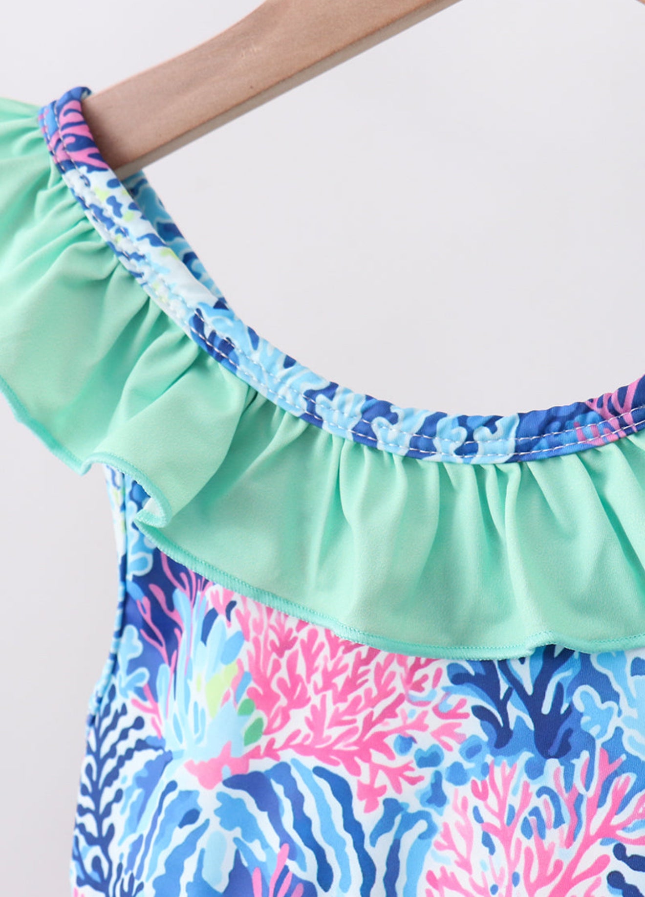 Blue marine creature print ruffle 2pc swimsuit
