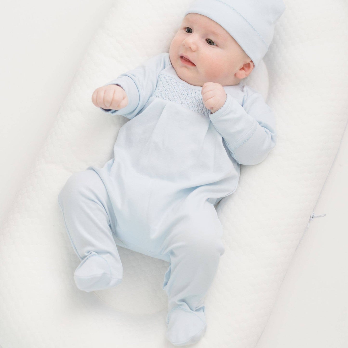 Solid Blue Smocked Footie: Blue