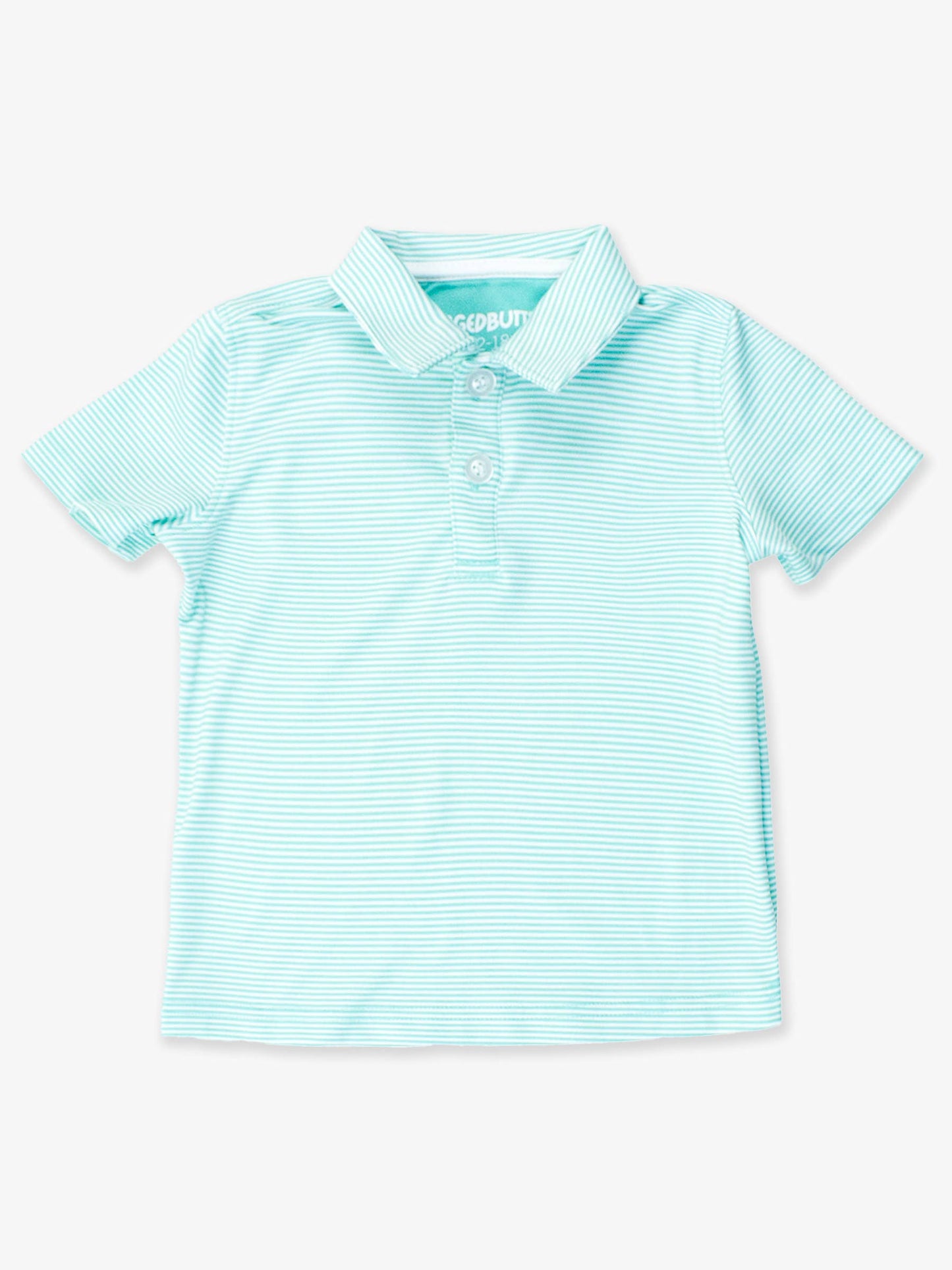 Boys Marine Green Micro Stripe Knit Short Sleeve Performance Polo