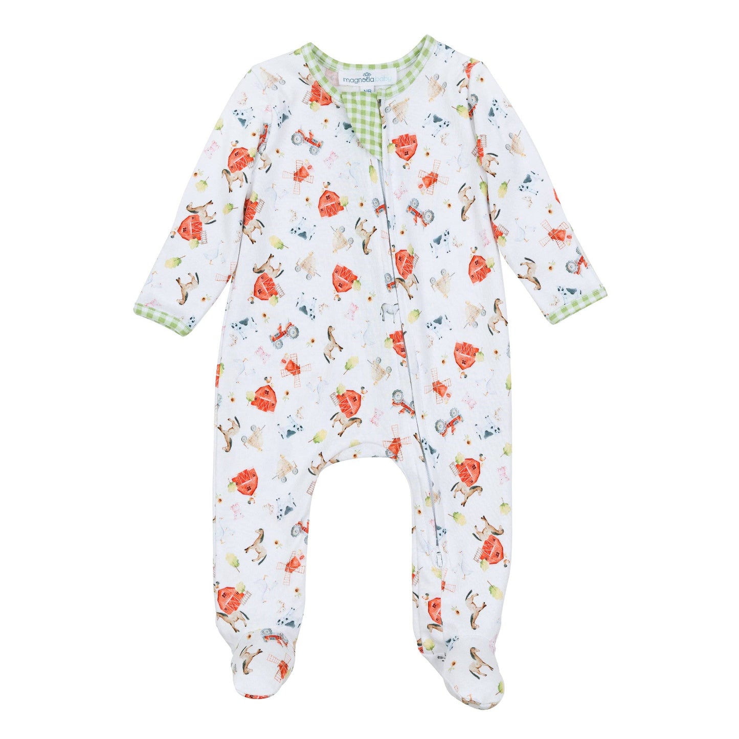 Barnyard Babies Print Zip Footie