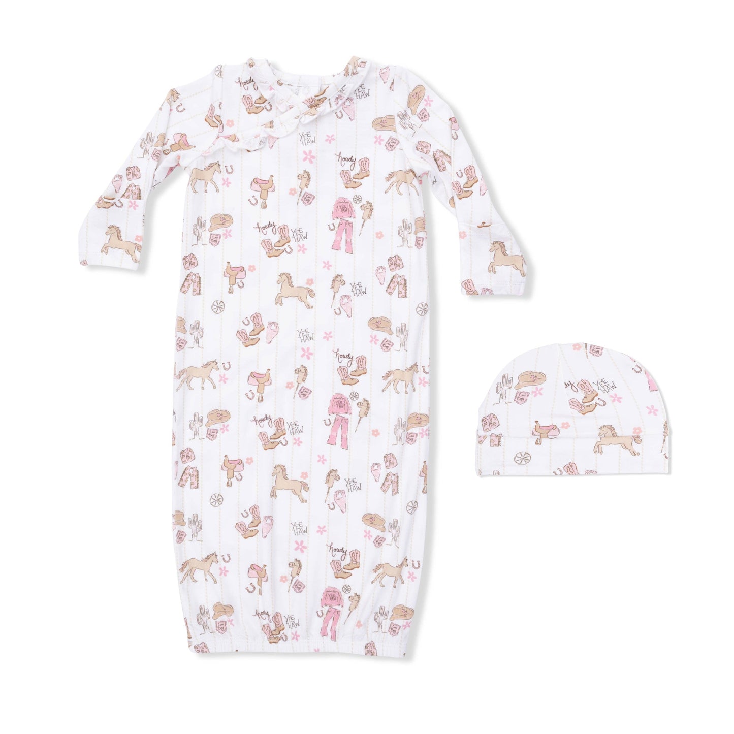 Cowgirl Nursery - Kimono Gown & Ruffle Knotted Hat: 0-3M