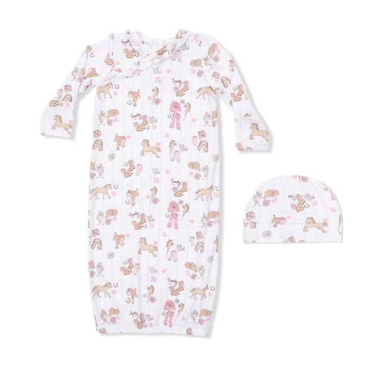 Cowgirl Nursery - Kimono Gown & Ruffle Knotted Hat: 0-3M