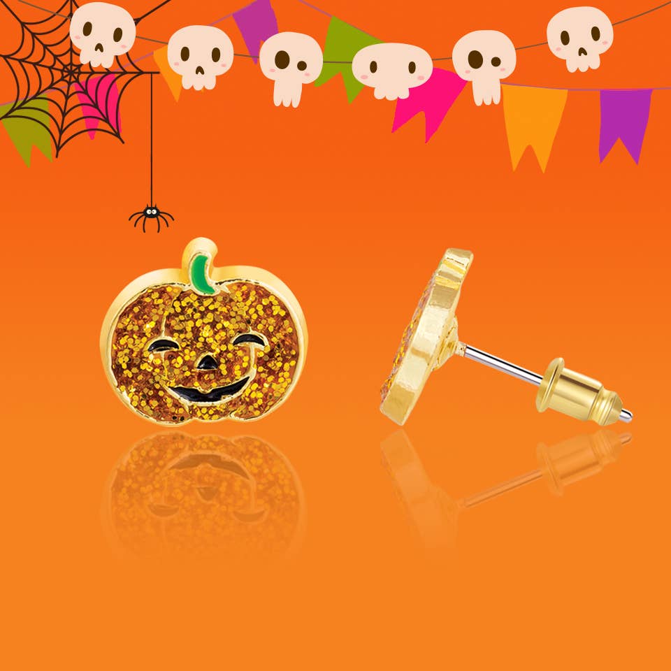 Glitter Pumpkin | Halloween | Stud Earrings for Girls