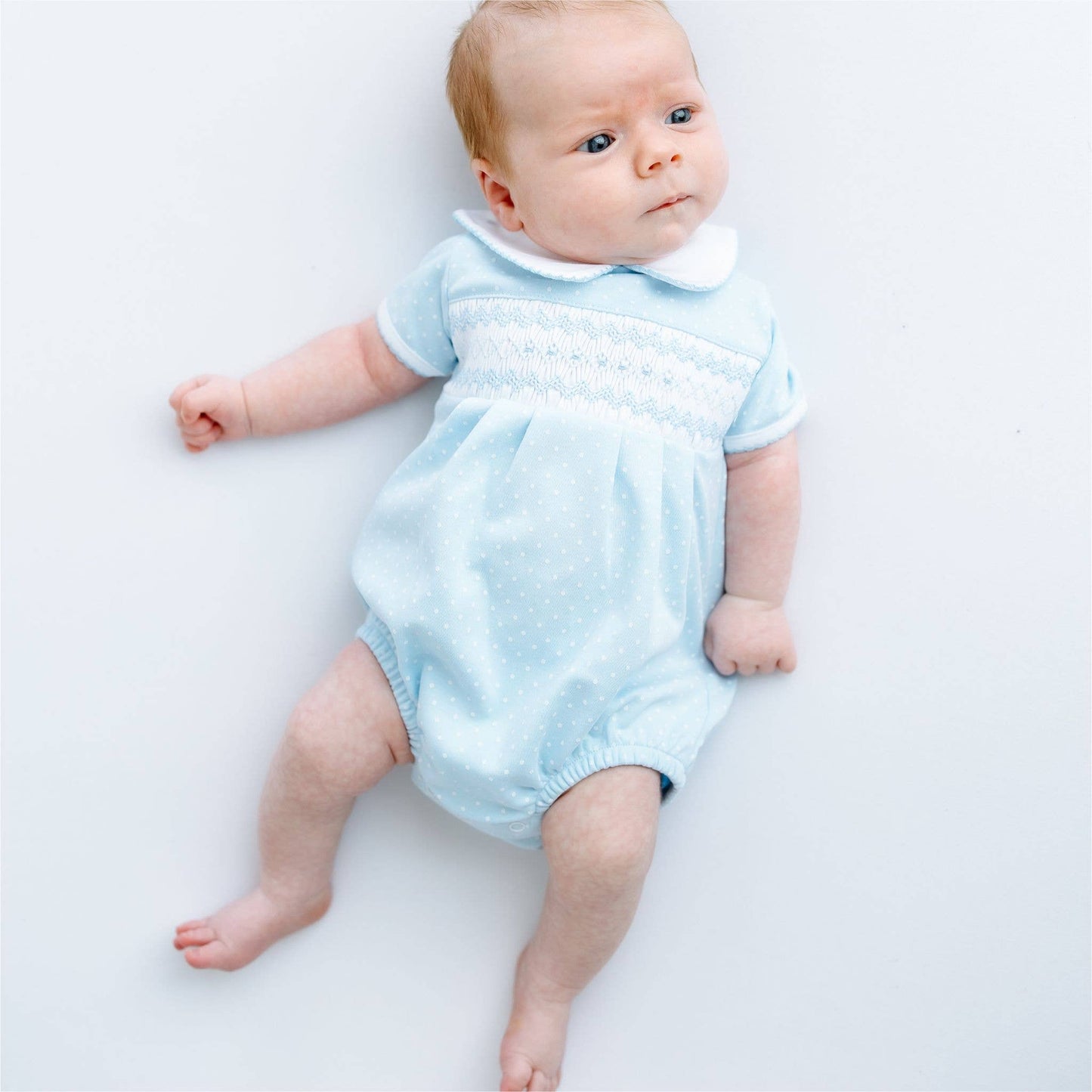Luca's Classics Smocked Short Sleeve Bubble - Light Blue